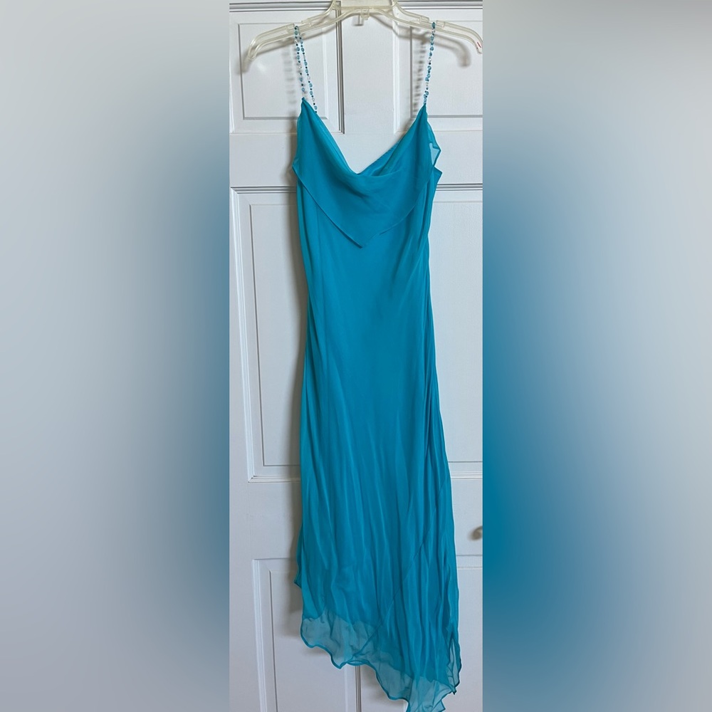 NWT Laundry Turquoise Flowy Crepe Beaded Strap Dress